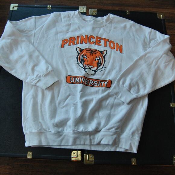 Princeton University Medium-Large White Orange w/ Tiger Logo Crewneck Sweater - Picture 1 of 7